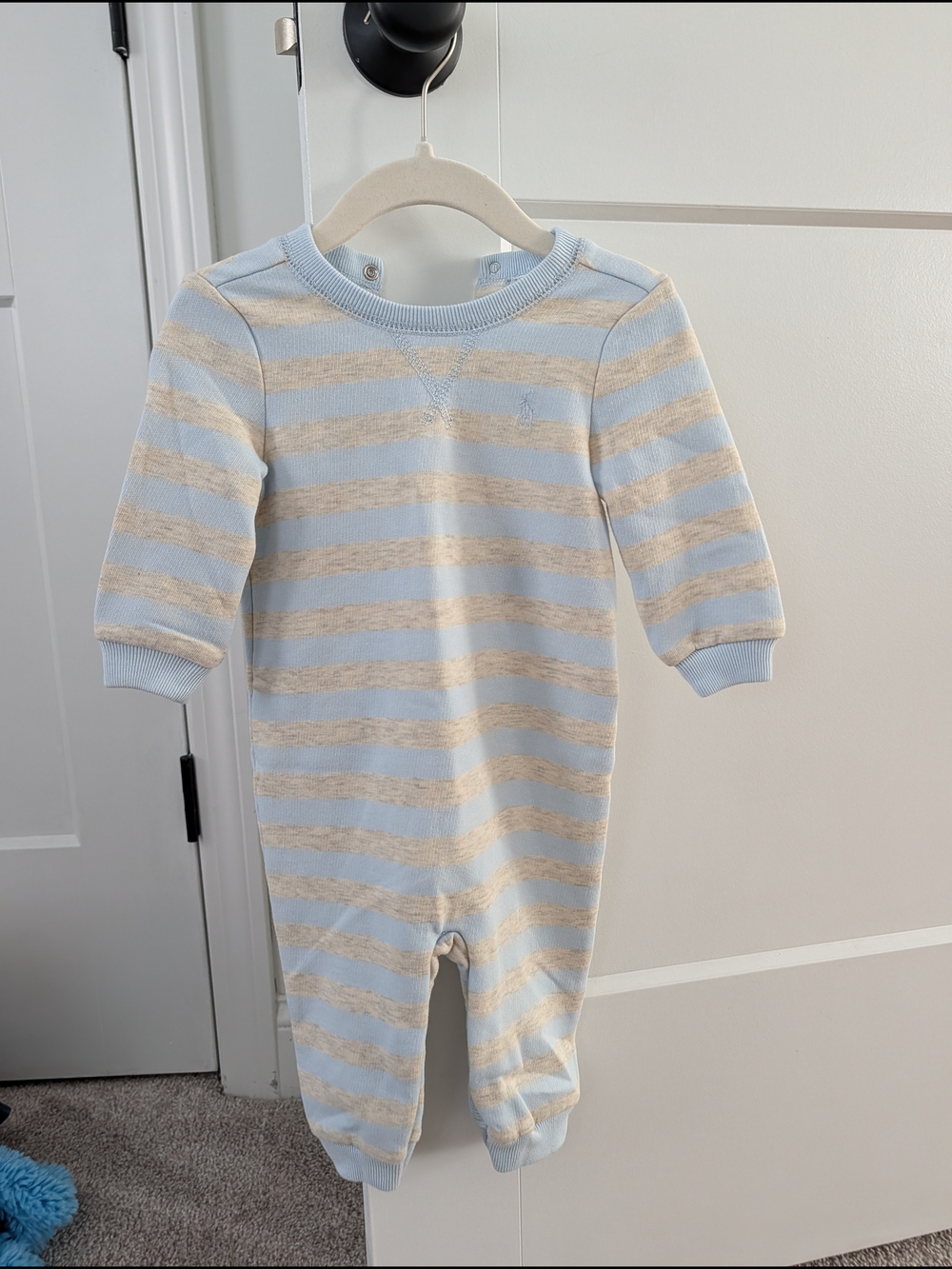 Polo by Ralph Lauren Baby Blue and Cream Striped Footie